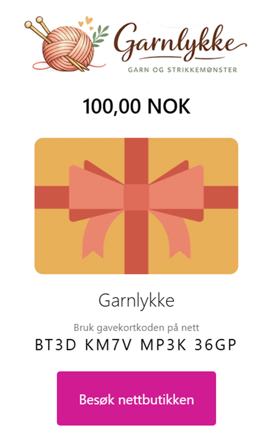 Garnlykke gavekort
